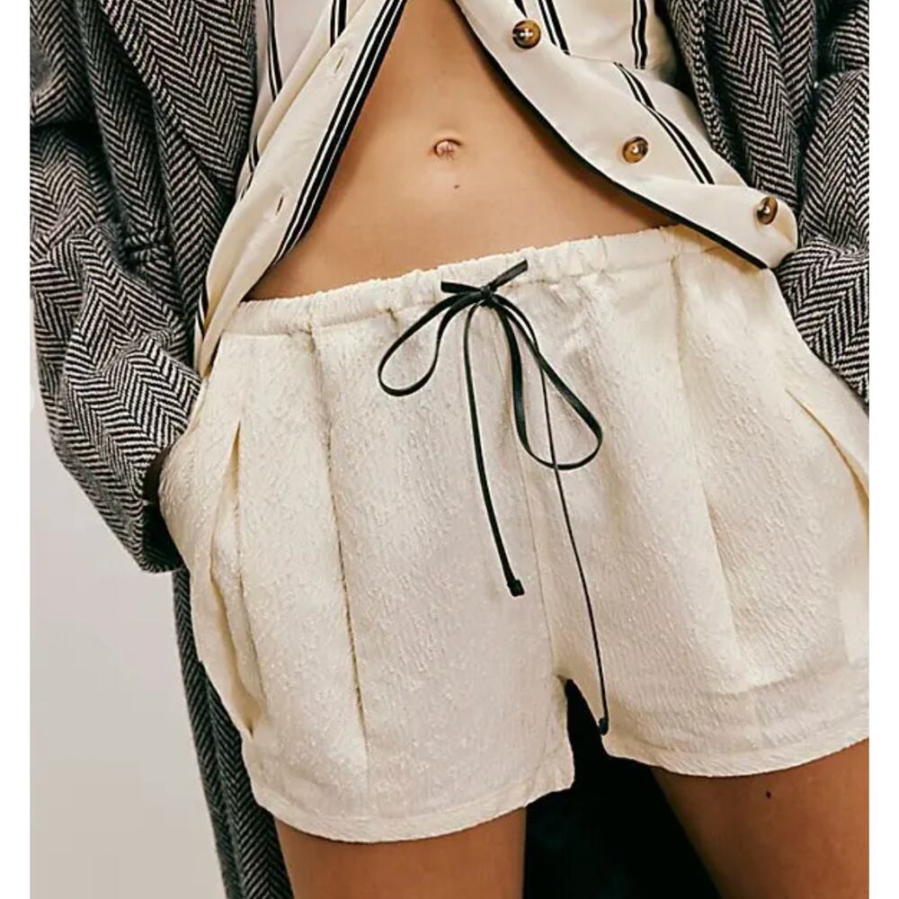 Free People Pearl Satin Shorts Tofu Pleated Jacquard Glam Boho Feminine Ballet